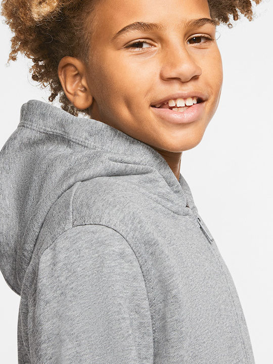 Athletic Kids Sweatshirt Cardigan Cotton with Hood Gray Sportswear
