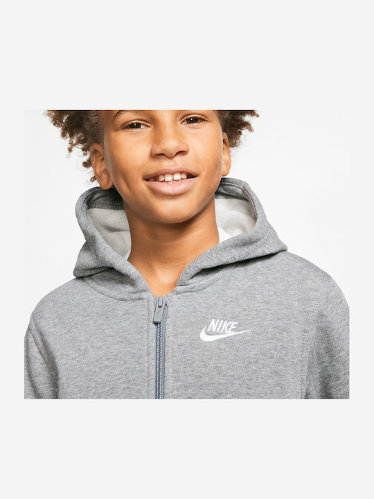 Athletic Kids Sweatshirt Cardigan Cotton with Hood Gray Sportswear