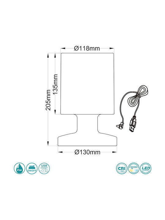 Trio Lighting Lora Επιτραπέζιo Φωτιστικό LED Εξωτερικού Χώρου 1.5W με Θερμό Λευκό Φως IP44 Λευκό