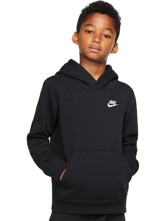 Nike Fleece Παιδικό Φούτερ με Κουκούλα και Τσέπες Μαύρο