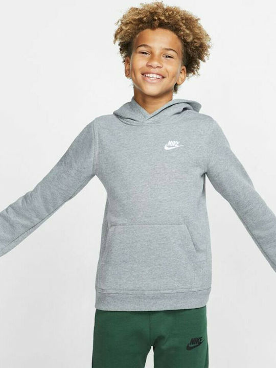 Nike Fleece Παιδικό Φούτερ με Κουκούλα και Τσέπες Γκρι