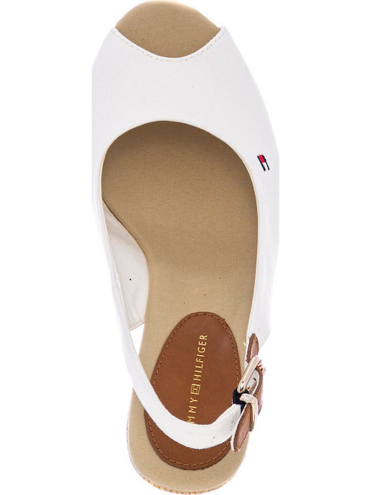 Iconic Elena Sling Back Women's Fabric Peep Toe Platforms White