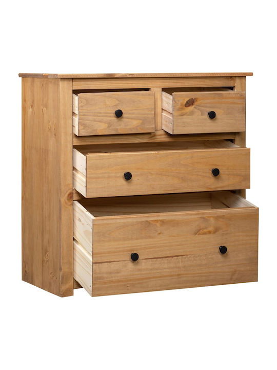 Chest of Drawers of Solid Wood with 4 Drawers Καφέ 80x40x83cm