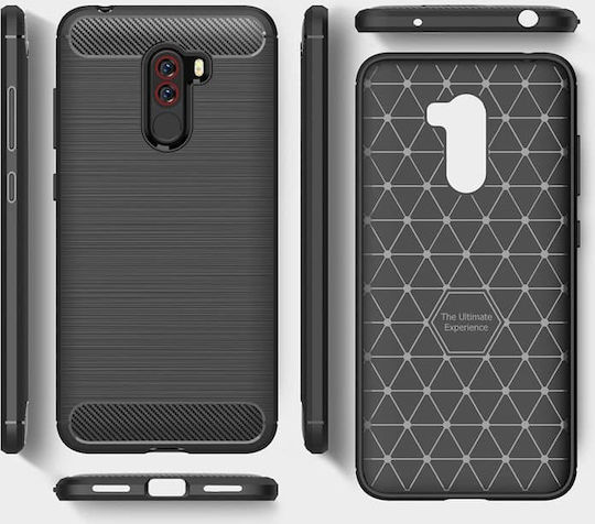 Carbon Fiber Brushed Задна корица Силикон Черен (Pocophone F1)