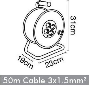 VK Lighting Extension Reel Cord 3 x 1.5mm²/50m Black