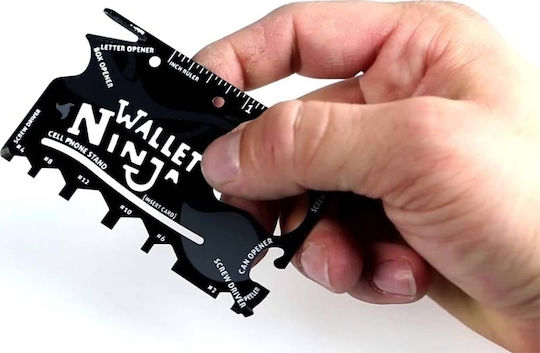 Wallet Ninja 18 в 1 Карта Мултиинструмент Черна в Кожен Калъф