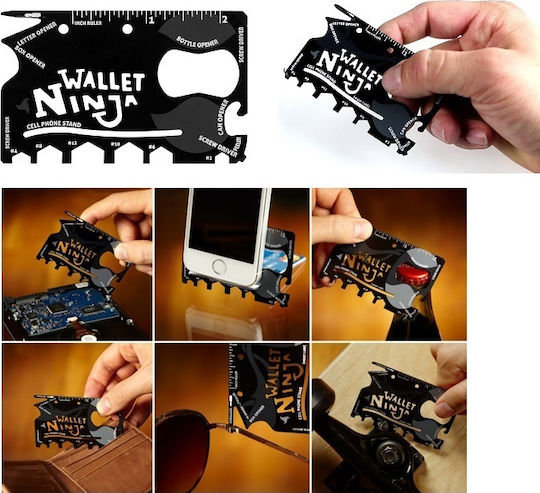 Wallet Ninja 18 в 1 Карта Мултиинструмент Черна в Кожен Калъф
