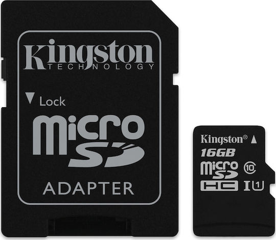 Kingston Canvas Select microSDHC 16GB U1 UHS-I 80MB/s με αντάπτορα