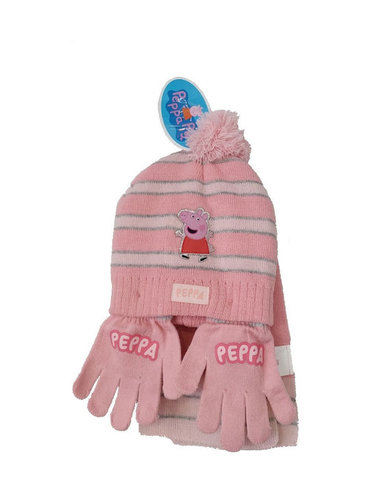 Stamion Kids Beanie Set with Scarf & Gloves Knitted Pink