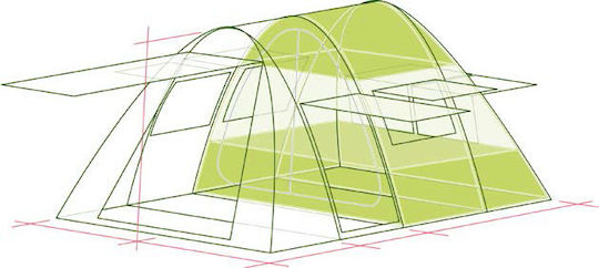 Escape Castle 6 Camping Tent Tunnel Green with Double Cloth 3 Seasons for 6 People 460x340x200cm