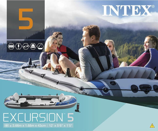 Intex Excursion 5 Aufblasbares Boot 5 Personen Gray mit Rudern & Pumpe 366x168cm