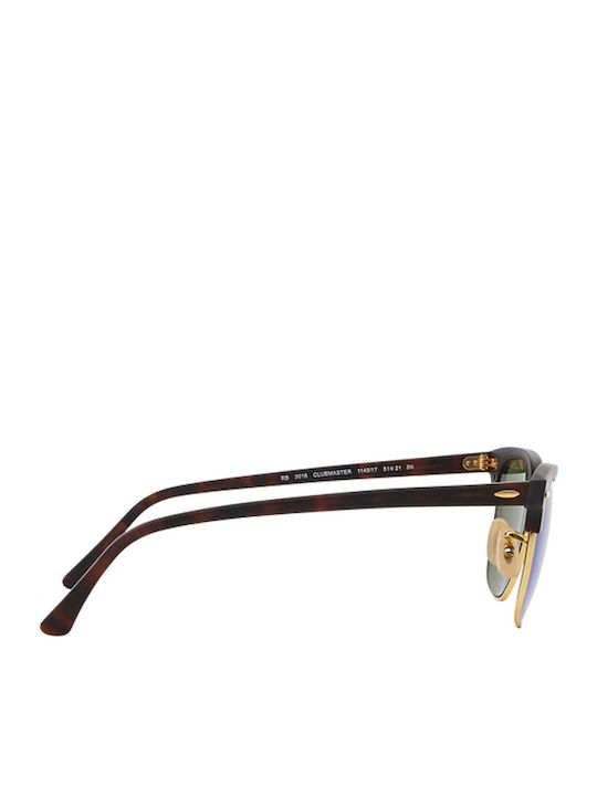 Ray Ban Clubmaster Unisex Sunglasses with Brown Tartaruga Frame and Blue Mirror Lens RB3016 114517