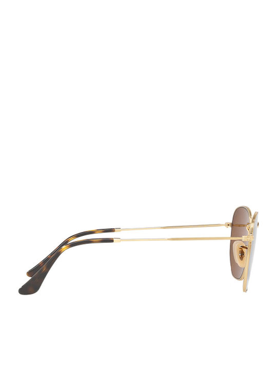 Ray Ban Hexagonal Unisex Sunglasses with Gold Metal Frame and Brown Polarized Lens RB3548N 001/57