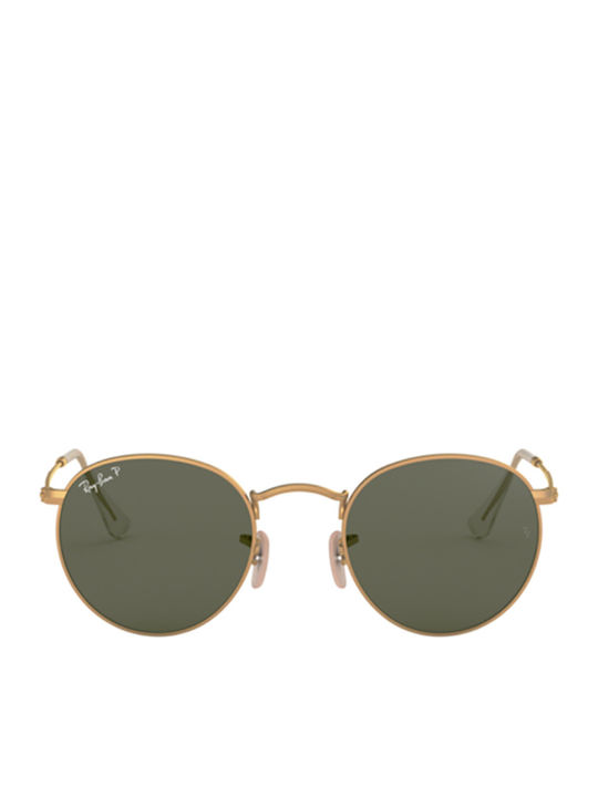 Ray Ban Round Metal Unisex Sunglasses with Gold Metal Frame and Green Polarized Lens RB3447 112/58