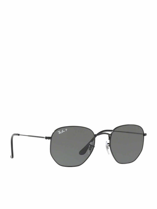 Ray Ban Hexagonal Unisex Sunglasses with Black Metal Frame and Green Polarized Lens RB3548N 002/58