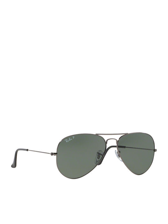 Ray Ban Aviator Unisex Sunglasses with Silver Metal Frame and Green Polarized Lens RB3025 004/58