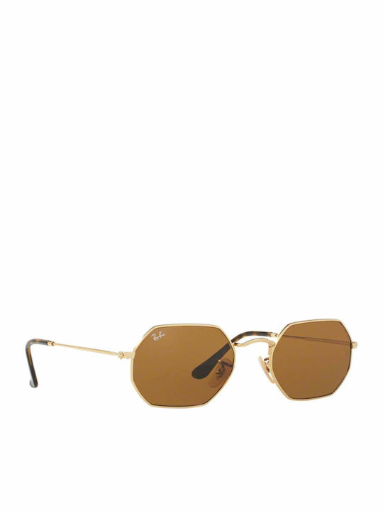 Ray Ban Octagonal Sunglasses with Gold Metal Frame and Brown Lens RB3556N 001/33