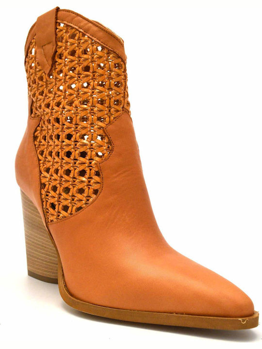 Leather Women's Chelsea Boots with High Heel Tabac Brown