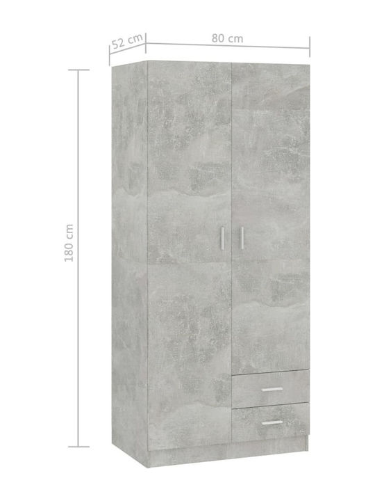 Double Door Wardrobe Grey Concrete Grey 80x52x180cm