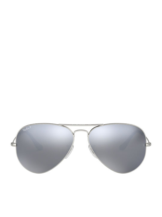 Ray Ban Aviator Sunglasses Silver with Metal Frame & Silver Lens