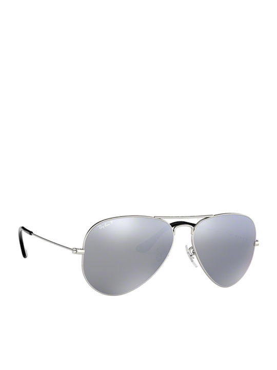 Ray Ban Aviator Unisex Sonnenbrille mit Silber Metall Gestell und Silber Polarisiert Spiegel Linse RB3025 019/W3