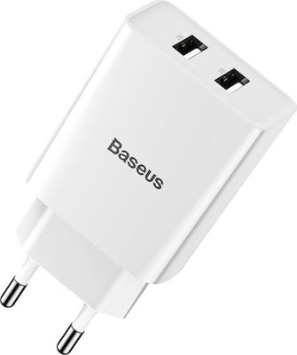 Baseus Φορτιστής Χωρίς Καλώδιο με 2 Θύρες USB-A 10.5W Λευκός (CCFS-R02)