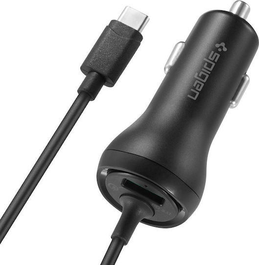 Spigen Car Charger Black F30QC Total Intensity 2.4A Fast Charging with a Port USB with Cable Type-C