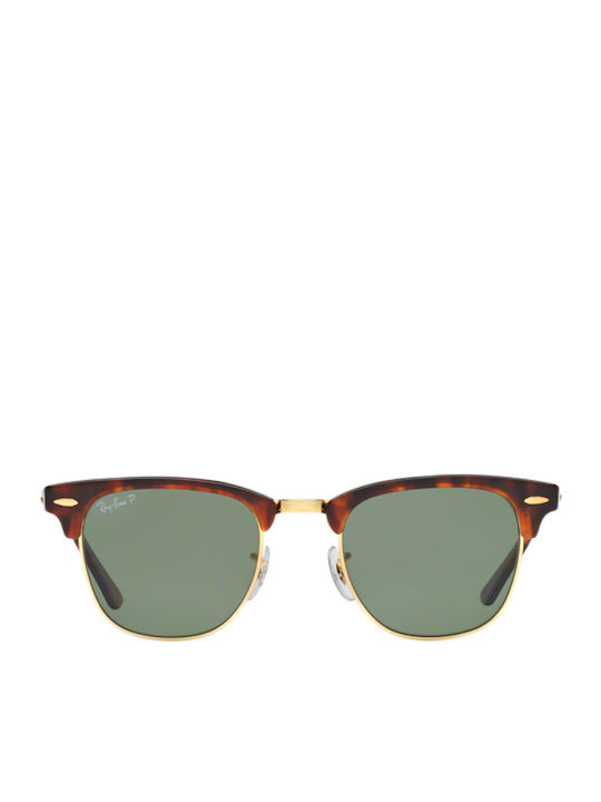 Ray Ban Clubmaster Unisex Sunglasses with Brown Tartaruga Plastic Frame and Green Polarized Lens RB3016 990/58