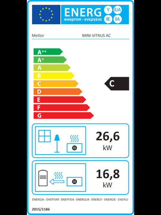 Metlor Mini Vitrus ACW/CS Șemineu cu inserție Caseta Lemn Radiator 26.6kW Drept cu o ușă care se deschide Rezervor de expansiune închis