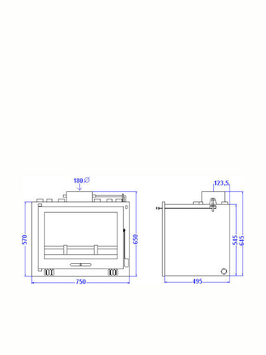 Metlor Mini LDA 600 Ενεργειακό Τζάκι Κασέτα Ξύλου Καλοριφέρ 26.6kW Ίσιο με Ανοιγόμενη Πόρτα Κλειστού Δοχείου