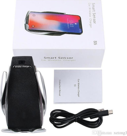 Rock Βάση Κινητού Αυτοκινήτου S5 Wireless Charging Mount με Ρυθμιζόμενα Άγκιστρα και Ασύρματη Φόρτιση
