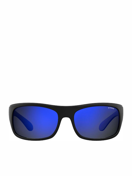 Polaroid Men's Sunglasses with Black Plastic Frame and Blue Polarized Mirror Lens 07886 003/5X