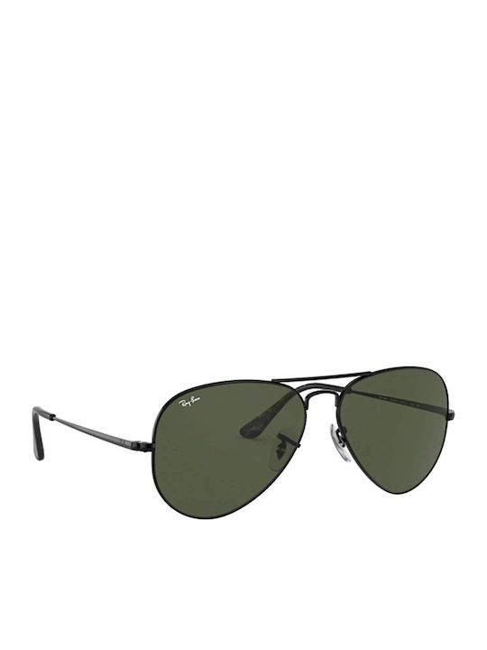 Ray Ban Aviator Metal II Unisex Sonnenbrille mit Schwarz Metall Gestell und Grün Linse RB3689 9148/31