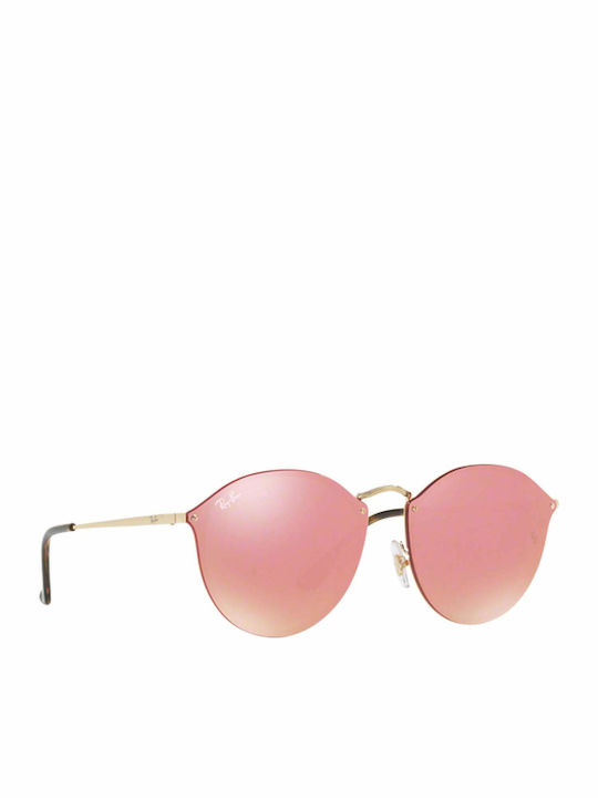 Ray Ban Blaze Round Unisex Sonnenbrille mit Gold Metall Gestell und Rosa Spiegel Linse RB3574N 001/E4
