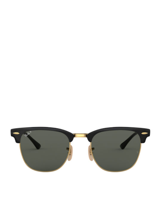 Ray Ban Clubmaster Metal Unisex Sunglasses with Black Metal Frame and Green Polarized Lens RB3716 187/58