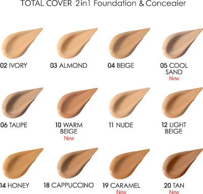 Golden Rose Total cover 2in1 Foundation & Concealer Machiaj lichid 30ml