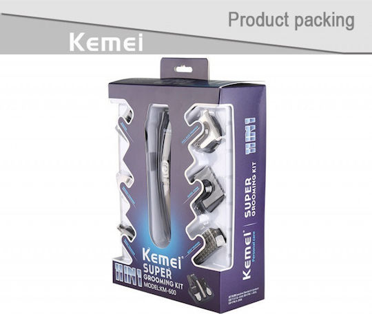 Kemei Επαγγελματικό Σετ Επαναφορτιζόμενης Κουρευτικής Μηχανής Μαύρο KM-600
