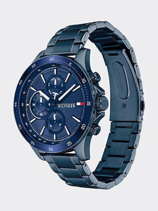 Tommy Hilfiger Bank Men's Watch 44mm Battery with Blue Metal Bracelet