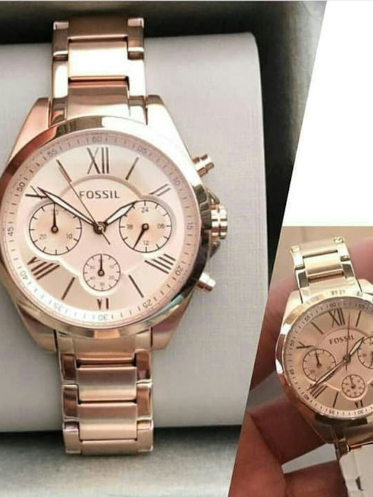 Fossil Justine Womens Watch 36mm Chronograph Battery with Pink Gold Stainless Steel Bracelet