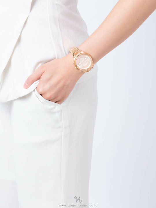 Fossil Justine Womens Watch 36mm Chronograph Battery with Pink Gold Stainless Steel Bracelet