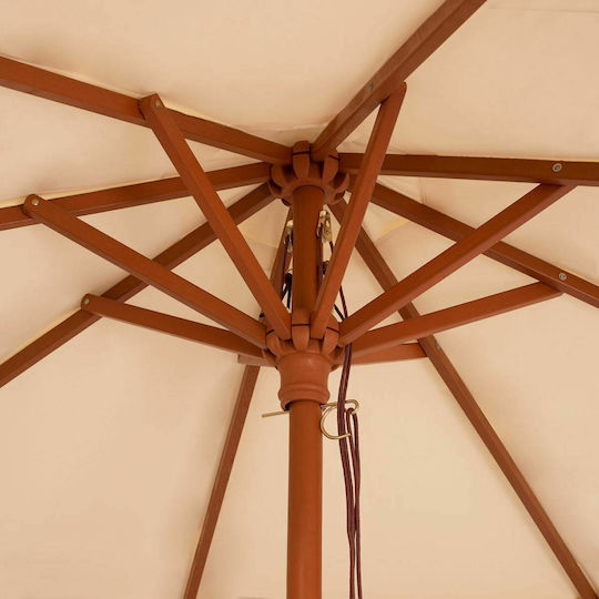 Professional Round Wooden Parasol Waller Beige Φ3xH2.3m