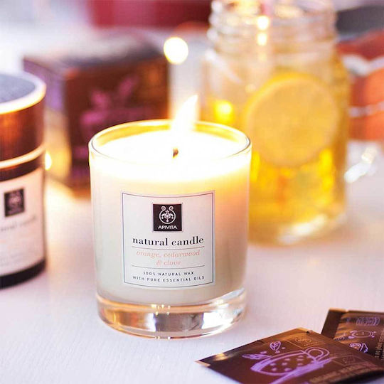 Apivita Aromatisches Soja Kerze Natural in Gefäß mit Orange & Nelke Duft 235gr