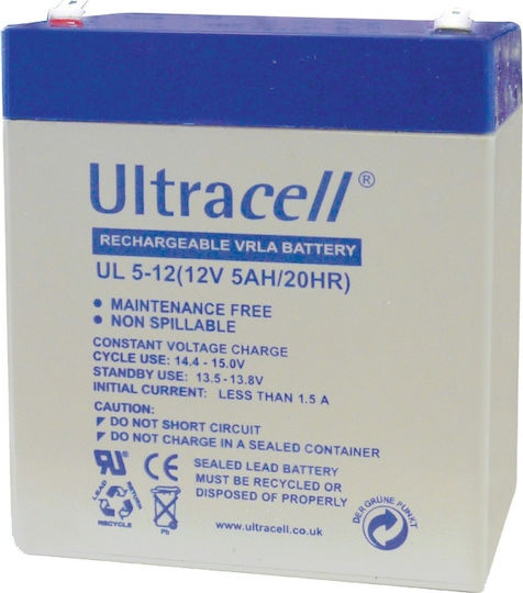 Ultracell UL5-12 UPS Battery with Capacity 5Ah and Voltage 12V 1pcs