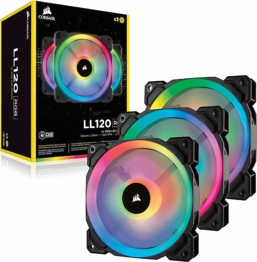 Corsair LL120 RGB Dual Light Loop with Lighting Node PRO Case Fan (1500rpm / 43.25cfm) με Σύνδεση 4-Pin PWM 3τμχ