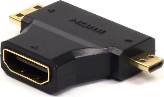 Powertech Μετατροπέας micro HDMI / mini HDMI male σε HDMI female 1τμχ ADA-H004