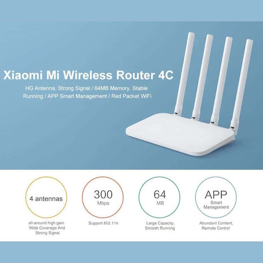 Xiaomi Mi Router 4C Ασύρματο Router Wi‑Fi 4 με 2 Θύρες