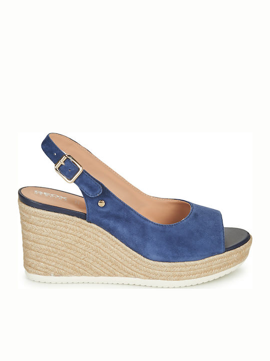 D Ponza Women's Suede Peep Toe Platforms Blue