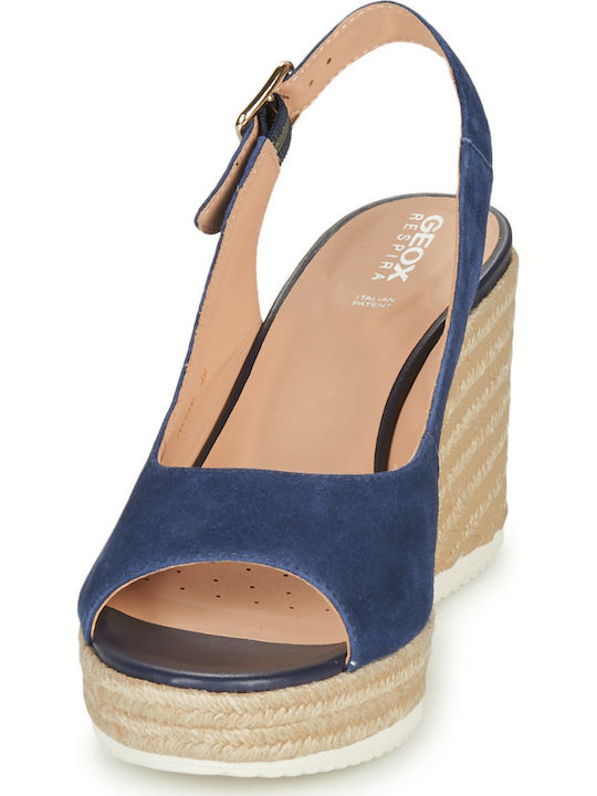 D Ponza Women's Suede Peep Toe Platforms Blue