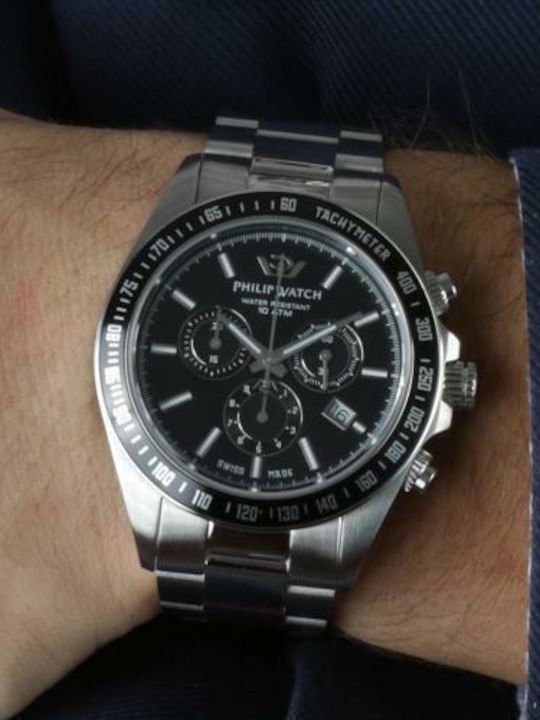 Philip Watch Caribe Ceas Bărbați 42mm Cronograf Baterie cu Brățară Argintie din Oțel Inoxidabil