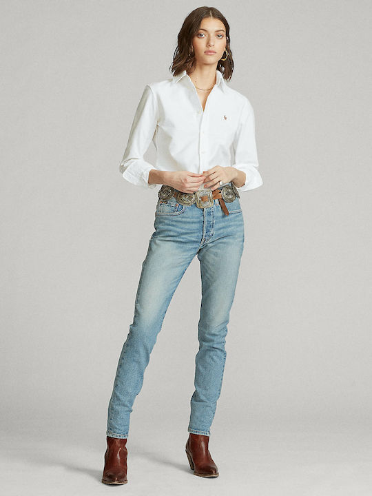 Women's Pique Monochrome Long Sleeve Shirt White